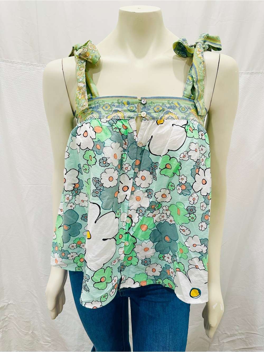 NWOT DAVI & DANI Mint Green Floral Tie-Shoulder Camisole